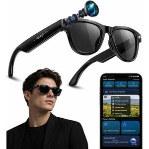 2026 AI Smart Glasses with 8MP 4K Camera, Video Recording Glasses with Photo, Real-Time Translation in 139 Languages, ChatGPT Voice Assistant, Open-Ear Bluetooth Headphones, Travel, Meetings & Vlog