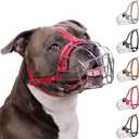 BRONZEDOG Pitbull Dog Muzzle Breathable Metal Basket for Large Dogs Amstaff Staffordshire Terrier Biting Chewing Barking (Leather, Pink)