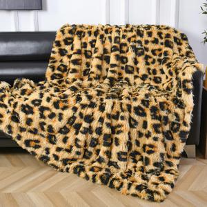 Leopard Blanket, Plush Cheetah Print Throw Blankets Soft Faux Fur Bed Throw for Decorative Couch Chair Sofa, Size 72 x 60 inch