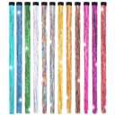 19.7 Inch Clip In Hair Fairy Tinsel Kit Clips Clip On Glitter Hair Tinsel Extensions 12 Colors (Colorful)