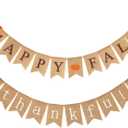 Blulu 2 Pcs Thankful Burlap Banner Happy Fall Thanksgiving Wall Banner for Mantle Pumpkin Maple Leaf Garland Rustic Thanksgiving Fireplace Decoration Harvest Outdoor Home Office Hanging Decor