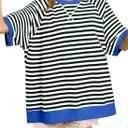 Dokotoo Oversized T Shirts for Women Fashion 2025 Casual Striped Color Block Crewneck Short Sleeve Tee Spring Tops for Women Loose Fit Lightweight Thin Trendy Pullover T-Shirts Blouse Black (Small)