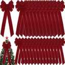 Yinkin 36 Pcs 10"x 26" Extra Large Christmas Tree Topper Bow Bulk Red Velvet Ribbon with Golden Wire Christmas Wreath Bows for Xmas Winter Party Indoor Outdoor Supplies (Wine Red)