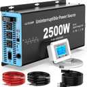2500W Sump Pump Battery Backup System, Pure Sine Wave Inverter Charger with 25A Fast Charging, Auto Transfer Switch for Basement Flood Protection During Outages, LCD Remote, 12V Deep Cycle Compatible