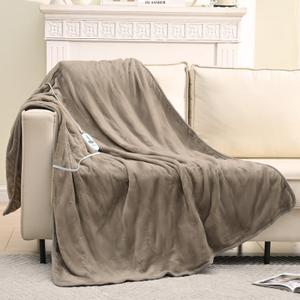 Bearhug 60"x50" Heated Blanket Throw, Electric Heating Blanket with 6 Heat Settings & 4H Auto Shut-Off, Velvet Flannel Throw for Couch, Machine Washable, ETL Certified