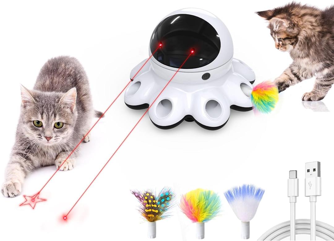 ORSDA Cat Laser Toy, 2-in-1 Interactive Automatic Motion Activated Moving 8 Holes Whack A Mole Feather, USB Rechargeable Electronic Smart Sensor Kitten Toys for Indoor Exercise (Cool Black)