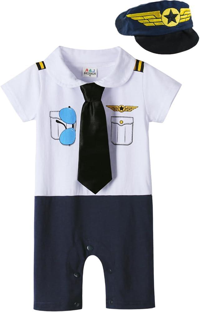 COSLAND Baby Boys' 3pc Pilot Costume, Cotton, Infant Short Sleeve Romper, 12-18 months 