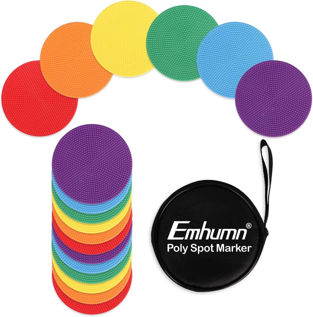 4inch & 9inch Poly Spot Markers for Agility Dot for Gym/PE Training, Dance, 6/12/24 Pcs Round Multiple Color & Size Rubber Non-Slip Spot Marker for Games, Floor Dots and Sport Activities 12Pcs 4 inch + Portable Bag