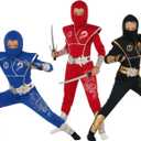 Morph Deluxe Boys Ninja Costume With Ninjas Warrior Toy Accessory, Kids Ninja Costumes, Boy Halloween Costume (Medium 7-9 years, White)