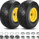 2 Pcs 15x6.00-6 Flat Free Lawn Mower Tire and Wheel, 15x6-6 Front Tire, with 3/4" Bearing (extra 5/8" Bearings), 3-4.4" Centered Hub, Fits Riding Mower & Lawn Tractors, 500 lbs