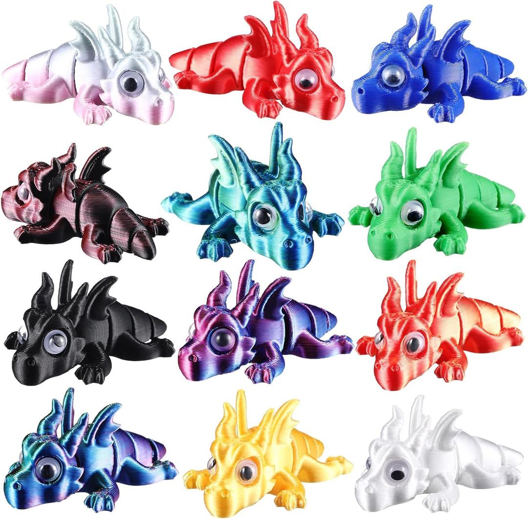 Honoson 12 Pcs 3D Printed Animal Fidget 3D Mini Animal Flexible Cute Articulated Small Stress Pet Relief Fidget for Adult Party Favors Home Display(5-7cm,Dragon)
