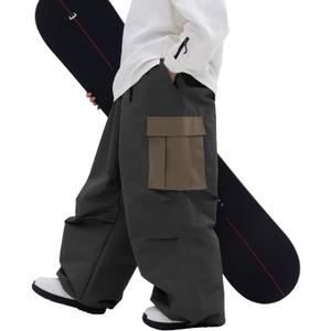 SNOWVERB Super Baggy Snowboard Pants Waterproof Insulated Ski Pants Loose Fit Freestyle Mountain Snow Pants Men Women (Large, Olive Green)