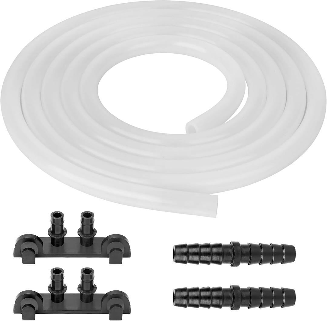 Ice Maker Drain Tube for GE 2.0, Water Line Hose Extension with Plug for GE Opal Nugget Countertop Ice Maker Parts, 6.22 Feet 1/4'' ID Silicone Draining Hoses with Stopper Cap Hanger Holder Clip