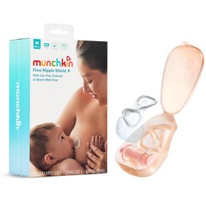 Munchkin Flow 20mm Nipple Shield for Breastfeeding Newborns, Silicone Nursing Nipple Shield with Visible Milk Flow Channel, Latch Support, Storage Sterilizer Case and Cleaning Syringe