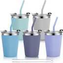 Stainless Steel Kids Cups with Lids and Straws Leakproof, 5 Pack 12oz Spill Proof Cups for Toddlers Kids Tumblers Unbreakable Sippy Cup with Straws for School, Outdoor (Green, Light Gray, Blue, Gray, Purple)
