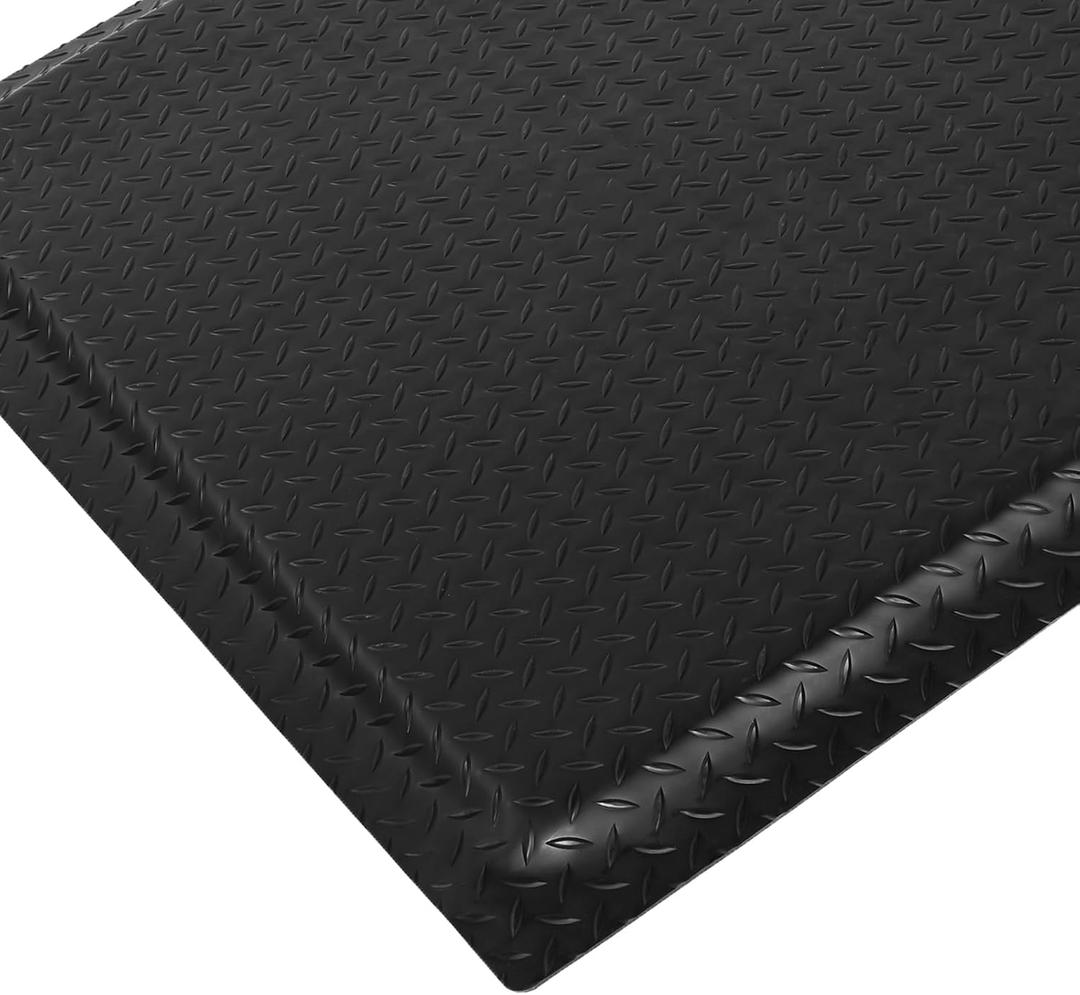 Anti Fatigue Mats Industrial 2' x 5' 15/ 16" Thick Ergonomic Standing Floor Mat Heavy Duty Commercial Grade Diamond Plate Vinyl Non Slip Safety Mat for Commercial & Industrial Work, Black