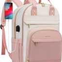 LOVEVOOK Laptop Backpack Women,Large Capacity 15.6 inch Laptop Bag Travel Backpack for Women,Computer Work College Teacher Backpacks with USB Port,Waterproof Personal Item Backpack Casual Daypack (Beige-pink-pink)