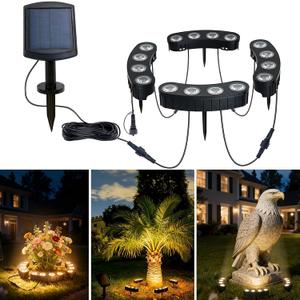 Solar Tree Lights Outdoor, Palm Tree Ring Lights with 3-in-1 Tie/Stake/Hang Installation, Warm White LED Tree Uplighting, 2000mAh Battery IP65 Waterproof Solar Tree Spotlights for Yard, Garden