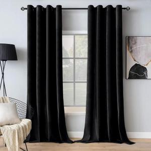 MIULEE Black Velvet Curtains 90 Inches Long Halloween Room Darkening Thermal Insulating Blackout Curtains with Grommet Top for Bedroom/Living Room Light Blocking Soundproof Set of 2