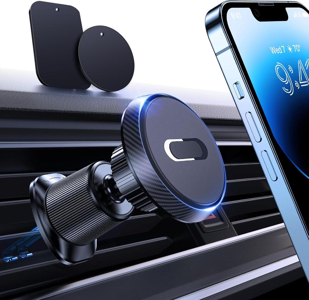 Miracase Magnetic Phone Holder for Car, [Never Blocking] Hands Free Universal Car Phone Holder, Strong Magnets Phone Mount, Vent Clip Cell Phone Mount for iPhone and All Smartphone (Dark Black)