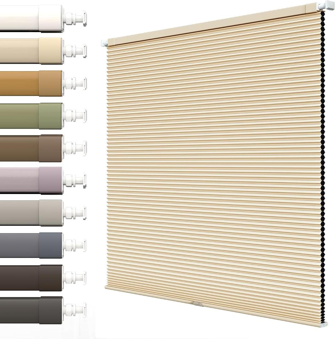 No Drill Cellular Shades,Khaki,Customize Size
Cordless Blinds for Indoor Windows, No Tools Shades for Home, Easy Install