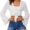 YYA Women's Lightweight Ribbed Cardigan Tie-Front Beach Cover Up with Long Sleeves for Summer Outfits White XXL (XXL)