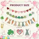 3 Pcs Easter Garlands Wood Bead Bunny Clover Heart Garlands for Easter St. Patrick's Day Valentine's Decorations Spring Wood Hanging Bunny Clover Heart for Mantle (Classic Style)