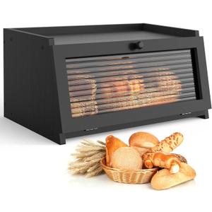Bread Box for Kitchen Countertop Large Bread Box Farmhouse Bread Container Bread Storage with Window Bread Holder Black