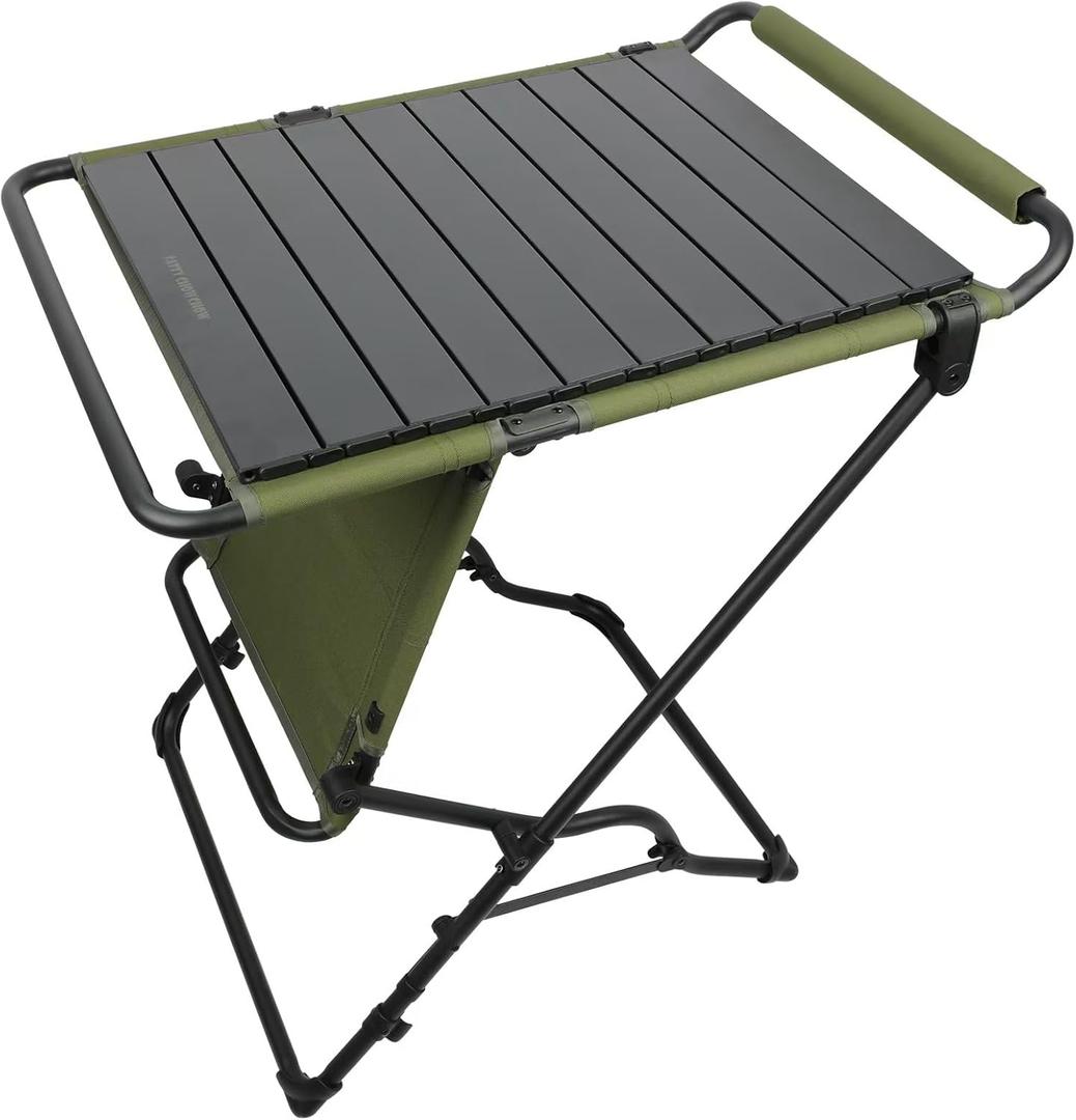 Camping Table with Additional Roll Up Tabletop, Multifuctional Camping Table Easily Transfer to Chair (Dark Green)