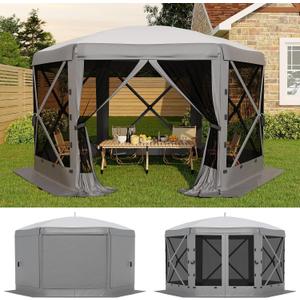 GarveeLife 13x13FT 6-Sided Pop Up Canopy TentOne-Push Setup Canopy Tent with Removable Canopy Top & Wind Cloths, Outdoor shelter for Camping, Backyard Parties, Outdoor Events - Grey