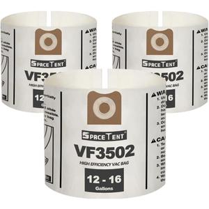 SpaceTent 3 Pack VF3502 Replacement Bags for Rigid 12-16 Gallon Wet/Dry Vacuums, Size A High Efficiency Heavy Duty Dust Filter Bags, Part# 23743