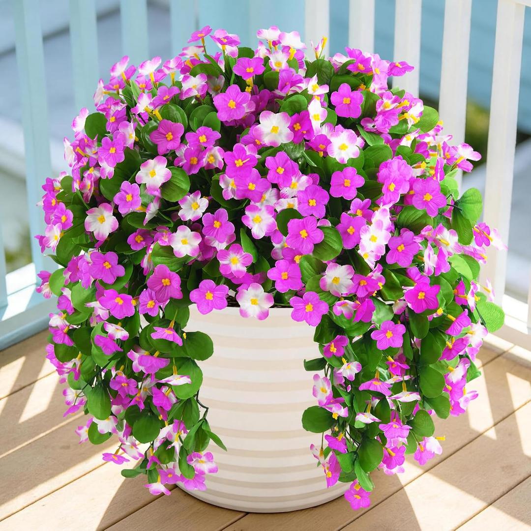 ZFProcess Artificial Fake Hanging Flowers for Outdoors, 2 Pcs Artificial Hanging Plants Outdoors Spring Summer Decor, UV Resistant Faux Violet Silk Flowers for Planters Front Door Yard Garden(Purple)