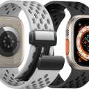 Magnetic Anti Sweat Sport Band/Strap for Apple Watch, Waterproof Breathable Silicone Correas. Para Compatible with iWatch Ultra SE (M-Black&Grey, 2Pack-44/45/46/49mm/(42mm-Series 3)