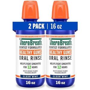 TheraBreath Healthy Gums Mouthwash Clean Mint, Antigingivitis, Dentist Formulated, 16 Fl Oz (2-Pack)