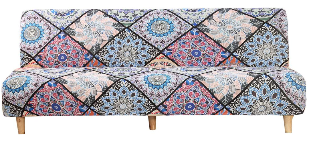 MIFXIN Armless Sofa Cover Futon Slipcover Stretch Spandex Printed Folding Sofa Bed NonArmrest Couch Furniture Protector Washable Sofa Cover Without Armrests (Colorful Bohemia)