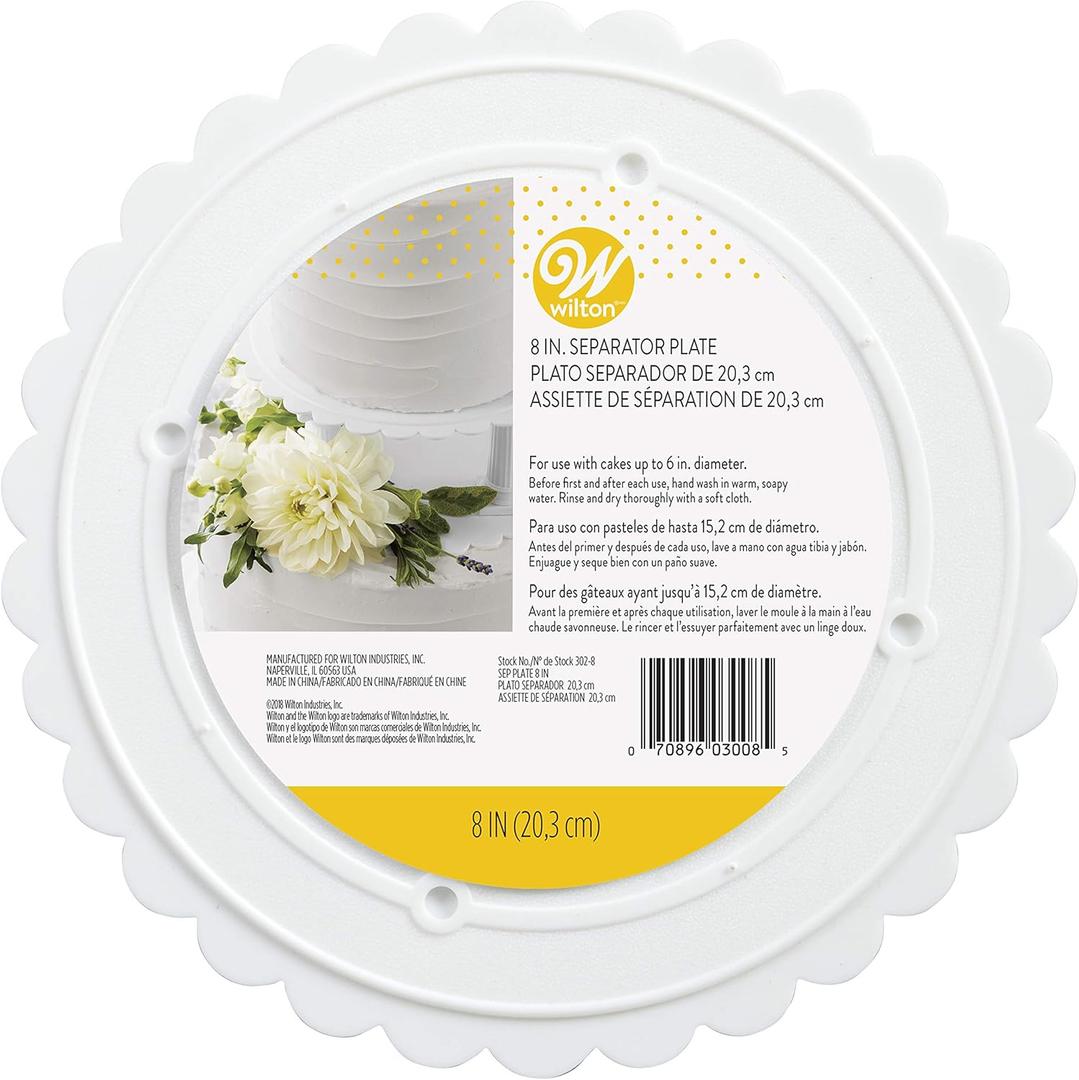 Wilton Scalloped Edge Cake Separators For Tiered Cake, 8-Inch Seperator Plate, Wedding Cake Stand, Scalloped Edge Separator Plate (White)