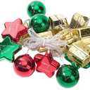 LED Christmas String Lights, 19.7ft Decorative Holiday Lights with Red Green Gold Ornaments, Star Ball Present Shapes for Tree (Battery)