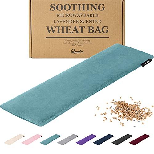 Qomfor Microwave Heating Pad - Large Microwavable Wheat Bag Heat Pack for Neck and Shoulders, Pain Relief, Back Pain, Arthritis, Period Cramps - Reusable Lavender Heating Pad (Green Blue)