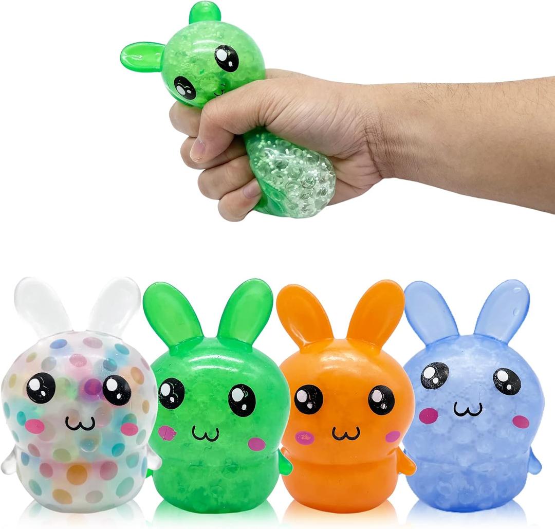 Squishy Easter Bunny,Easter Basket Stuffers Stress BallsToys for Kids Adults,4Pack Bunny Squeeze Ball Stress Relief Fidget Toys Easter Party Favor Gifts