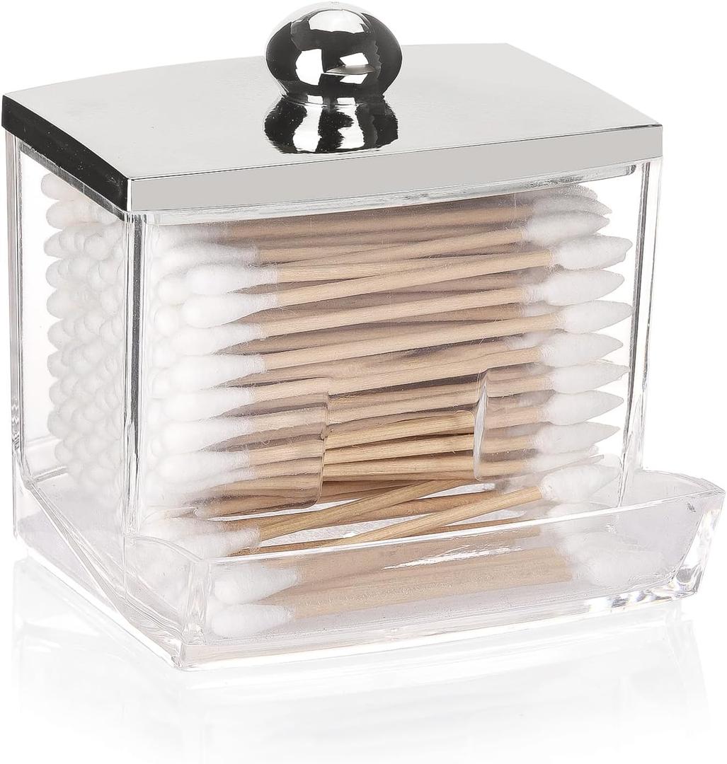 Tbestmax Qtip Holder Dispenser Clear Bathroom Organizer Accessories Decor for Storage-Qtips Cotton Ball Holder - Silver, 7oz