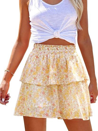 Womens Flowy Shorts Floral Boho Casual Ruffle Skorts High Waist Summer Tennis Running Mini Skirts Chiffon Shorts, M