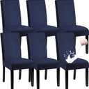 Waterproof Dining Chair Cover,Spandex Fabric Fit Stretch Chair Slipcover,Removable Washable Jacquard Parsons Chair Covers (Navy,Set of 6)
