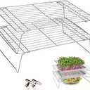 Sprouts Growing Rack 2-Tier 14 inch Shelf, Metal Foldable Plant Stand for Sprouting Tray Indoor, Seed Starting Tray Plant Shelf, Silver Rack for Kitchen Table Top Space Saving