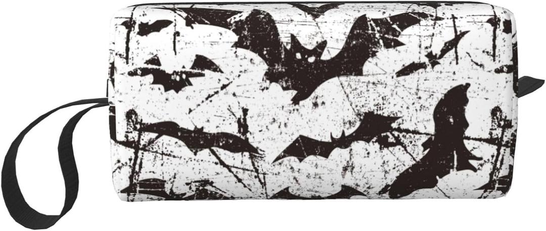 Bat Halloween Makeup Bag Organizer Small Cosmetic Bags Portable Travel Toiletry Bag With Handle Simple Accessories Storage Zipper Pouch For Women Girl