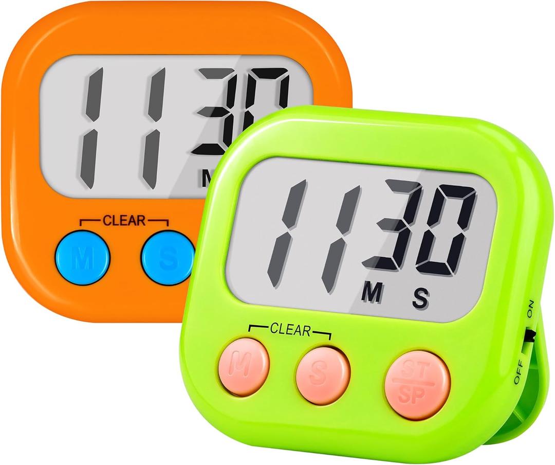 Timer for Kids Teachers Supplies Digital Kitchen Timers for Cooking Large Magnetic Classroom Timer 2Pack-Orange Green