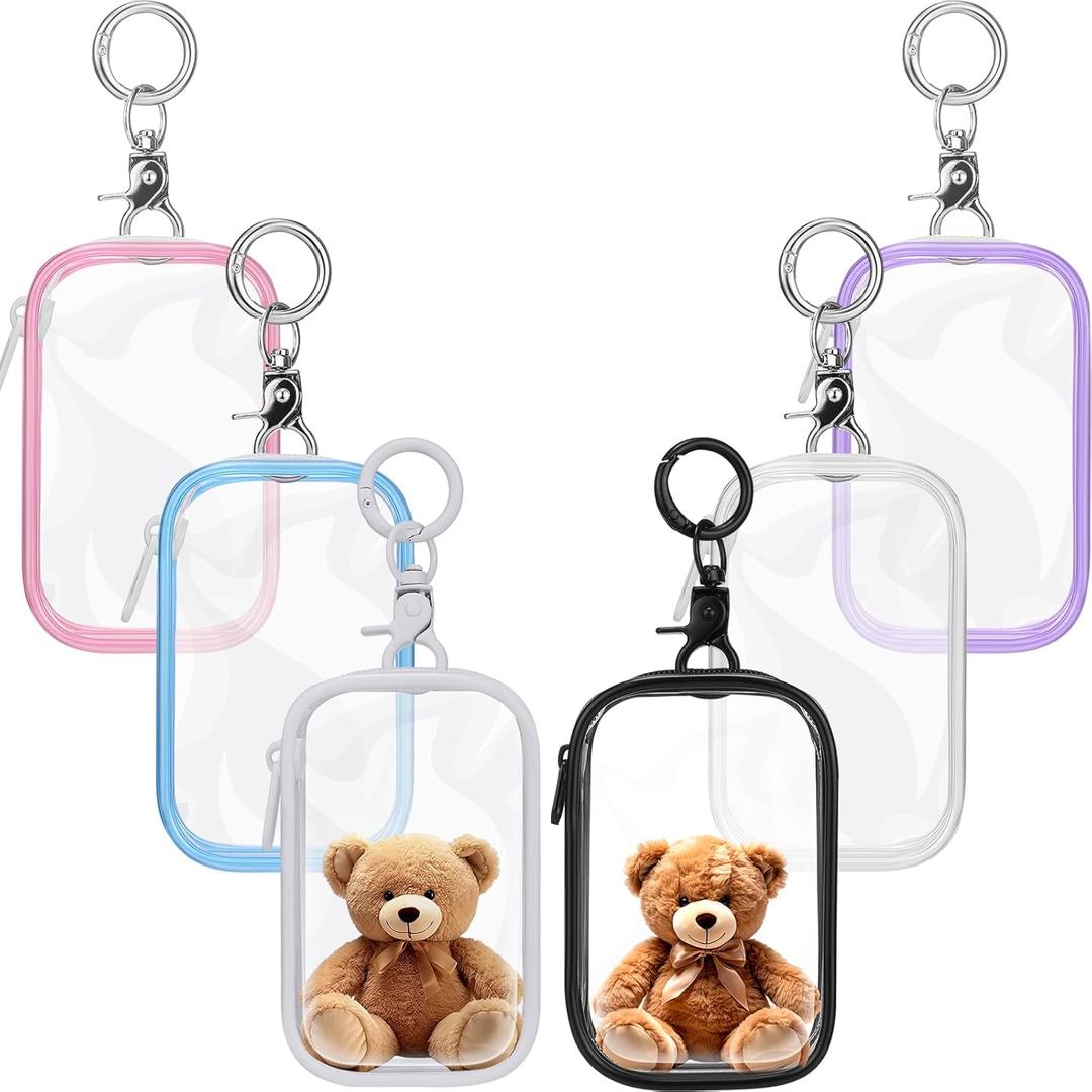 Harloon 6 Pcs Clear Figure Display Bag with Keychain for Doll Zipper Clear Pouch Keychain Display Case Portable Hanging Blind Bag Small Doll Storage Box Gift for Friend 2.5 x 4 Inch(Rectangular)