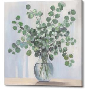Botanical Leaves Canvas Wall Art - Sage Green Pictures Eucalyptus Plant Decor for Bathroom Bedroom 24x24 Inch