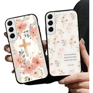 2 Pack Jesus Bible Verse Phone Cases for Samsung Galaxy S22 5G Case Floral Christian Cross Soft Shockproof Protective for Women Man Phone Cover Funda for Samsung S22 6.1 Inch