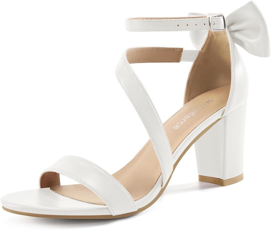 Reimferce Comfortable Block Heels for Women: 3.14" Stable Walk for Confidence on Wedding - Elegant Bow Ankle Strap & Cushioned Insole for Bride & Bridesmaids. 40