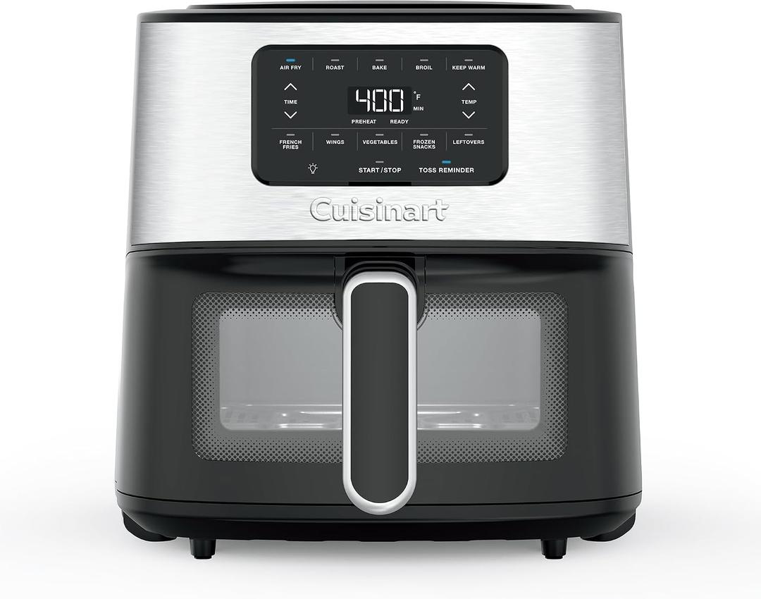 Cuisinart Air Fryer, 6-Quart Basket Large Fryer with 5 Cooking Functions to Roast, Bake, Broil, Air Fry and Keep Warm, 5 Airfryer Presets, Dishwasher-Safe Parts, AIR-200NAS, Stainless Steel & Black